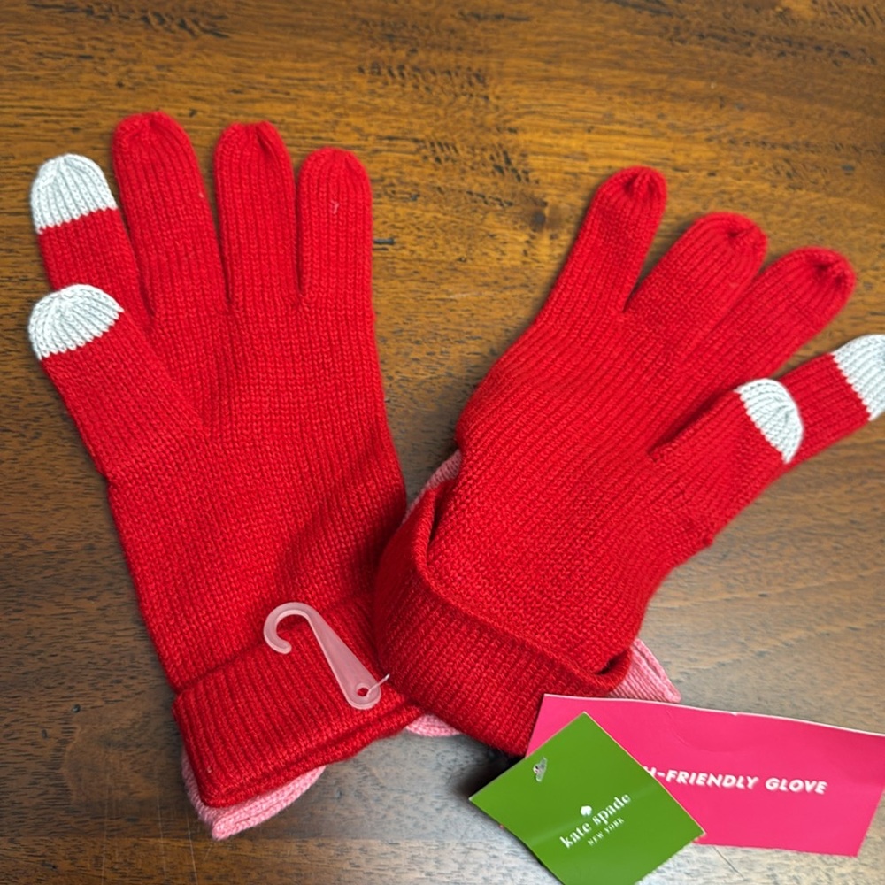 Kate Spade Gloves Cute New Red Pink Bow Style Mitten Gloves Winter Essentials - Picture 4 of 9
